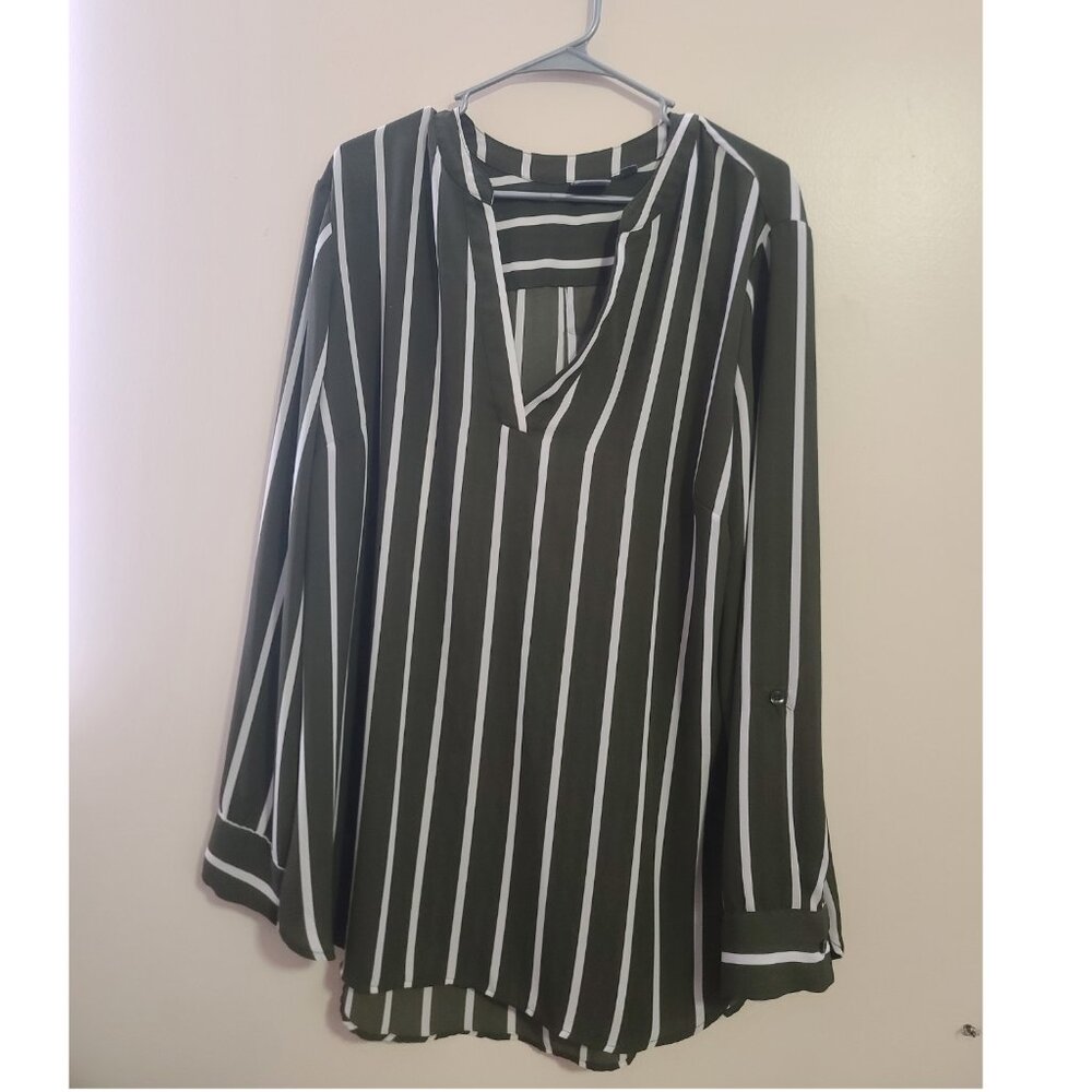 Olive Green Chiffon Stripe Top